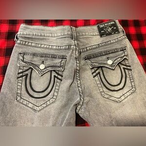 True Religion Super T Flap Gray Denim with Black Accents